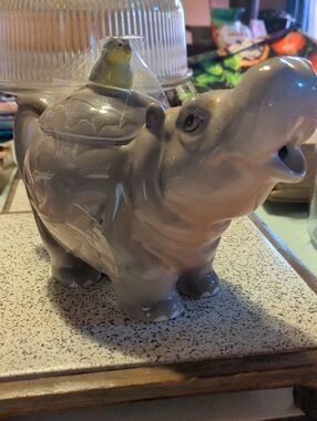 Whimsical Gray Ceramic Hippo T. Potamus, By Bob Hersey (The Danbury Mint)